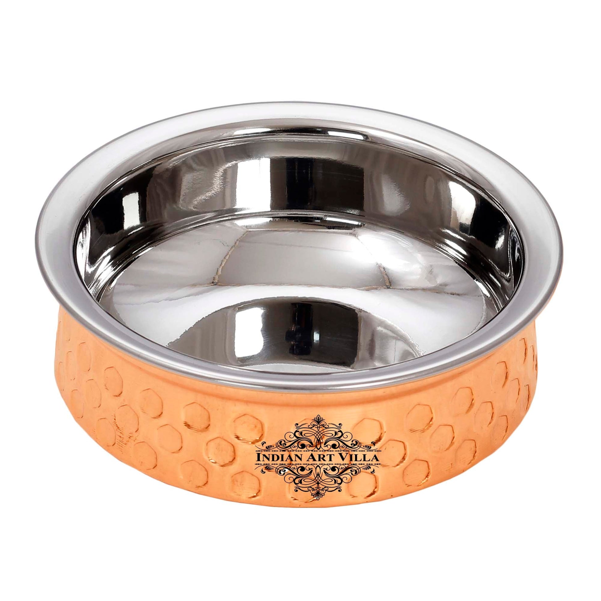 Diamond Hammered Design Steel Copper Handi  For Serving Dishes Tableware