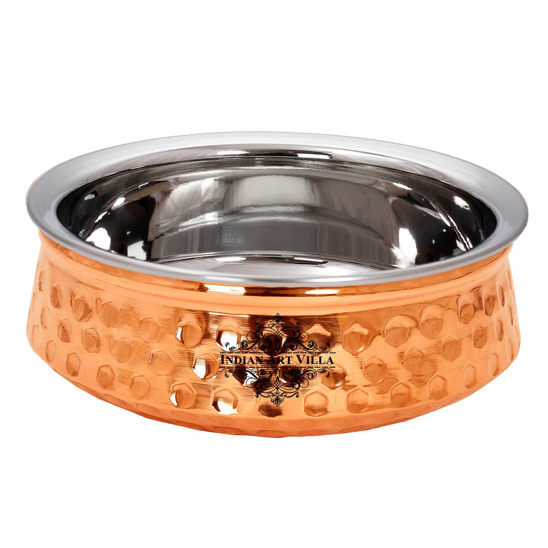 Diamond Hammered Design Steel Copper Handi  For Serving Dishes Tableware