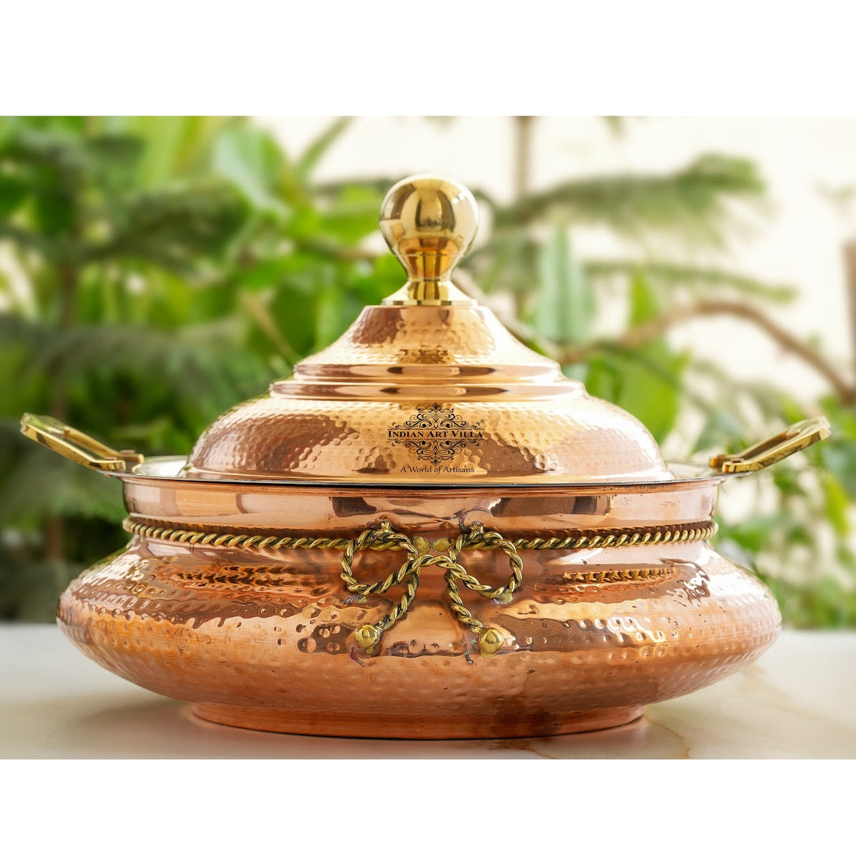 Steel Copper Chafing Dish With Hammered Design - 6Ltr