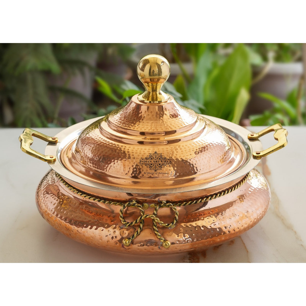 Steel Copper Chafing Dish With Hammered Design - 6Ltr
