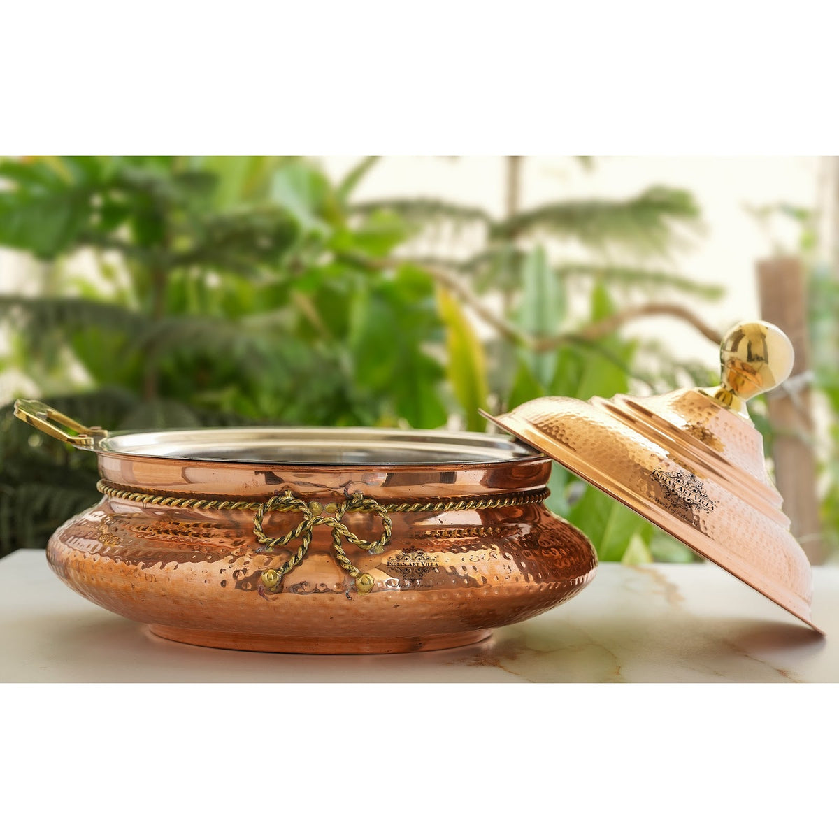 Steel Copper Chafing Dish With Hammered Design - 6Ltr