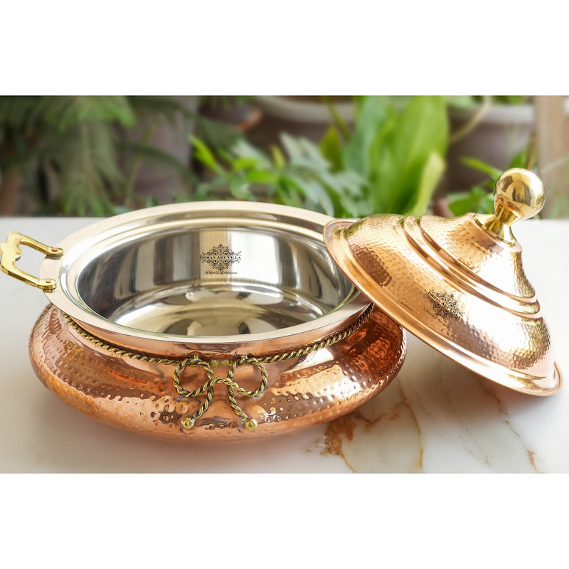 Steel Copper Chafing Dish With Hammered Design - 6Ltr