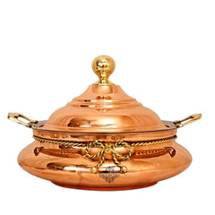 Handcrafted Pure Steel Copper Chafing Dish with Lid & Brass Knob & Brass Handle, Serveware, Tableware