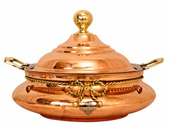 Handcrafted Pure Steel Copper Chafing Dish with Lid & Brass Knob & Brass Handle, Serveware, Tableware
