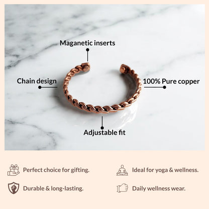Pure Copper Chain Spiral Design Bracelet with Magnet Handcrafted Healing Bangle