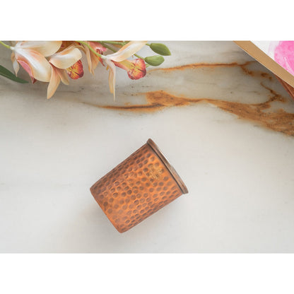 Pure Steel Copper Flat Hammered Design Glass Tumbler 300 ML