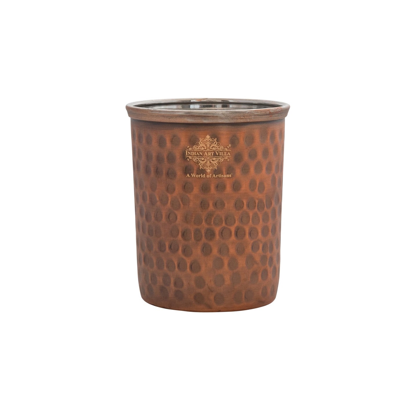 Pure Steel Copper Flat Hammered Design Glass Tumbler 300 ML