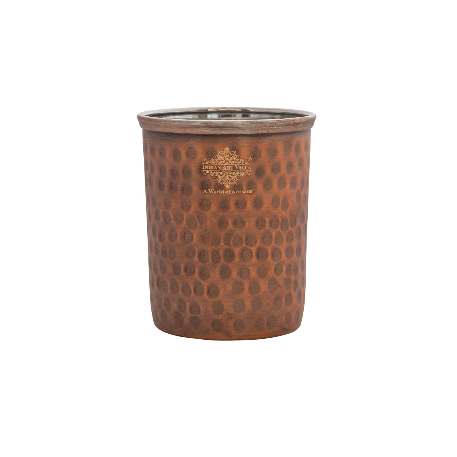 Pure Steel Copper Flat Hammered Design Glass Tumbler 300 ML