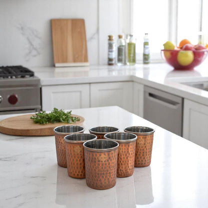Pure Steel Copper Flat Hammered Design Glass Tumbler 300 ML