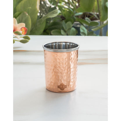 Pure Steel Copper Flat Hammered Design Glass Tumbler 300 ML