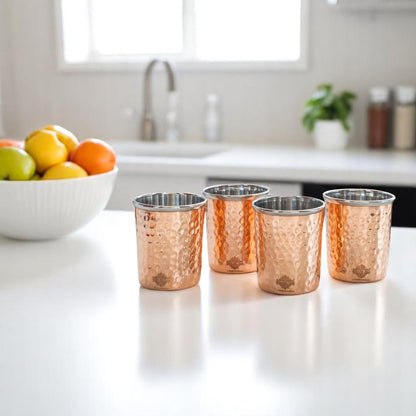 Pure Steel Copper Flat Hammered Design Glass Tumbler 300 ML