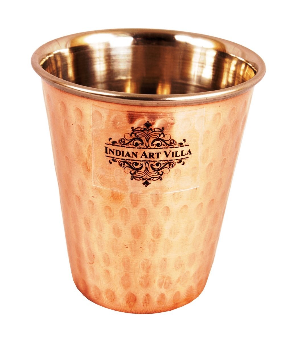 Pure Steel Copper Hammered Design Glass Drinkware Home Restaurant 300 ML