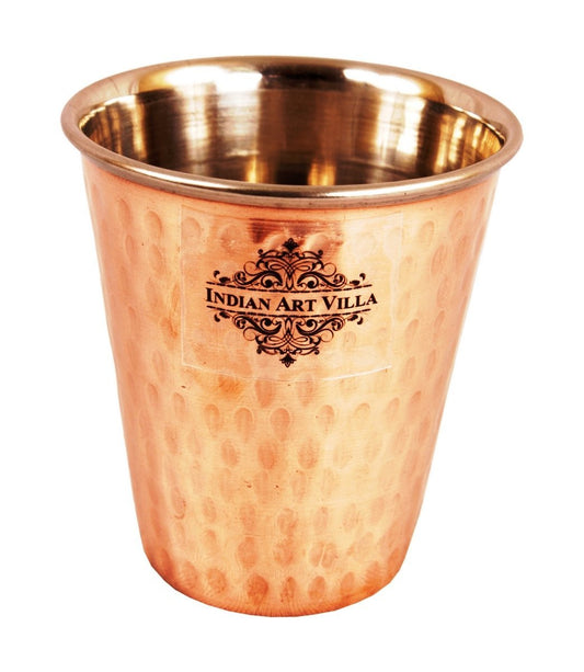 Pure Steel Copper Hammered Design Glass Drinkware Home Restaurant 300 ML