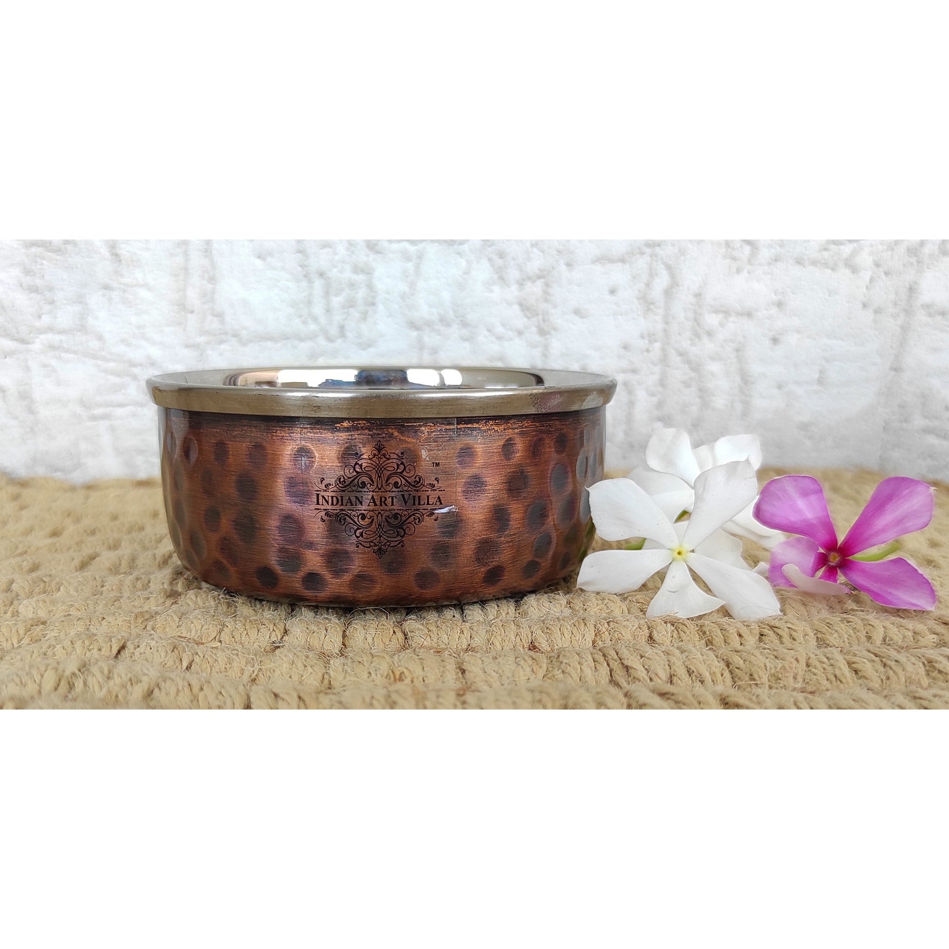 Steel Copper Katori/Bowl With Hammered Antique Dark Tone Design, 50 ML