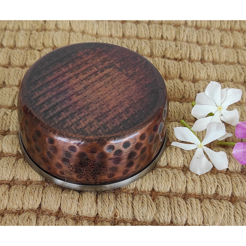 Steel Copper Katori/Bowl With Hammered Antique Dark Tone Design, 50 ML