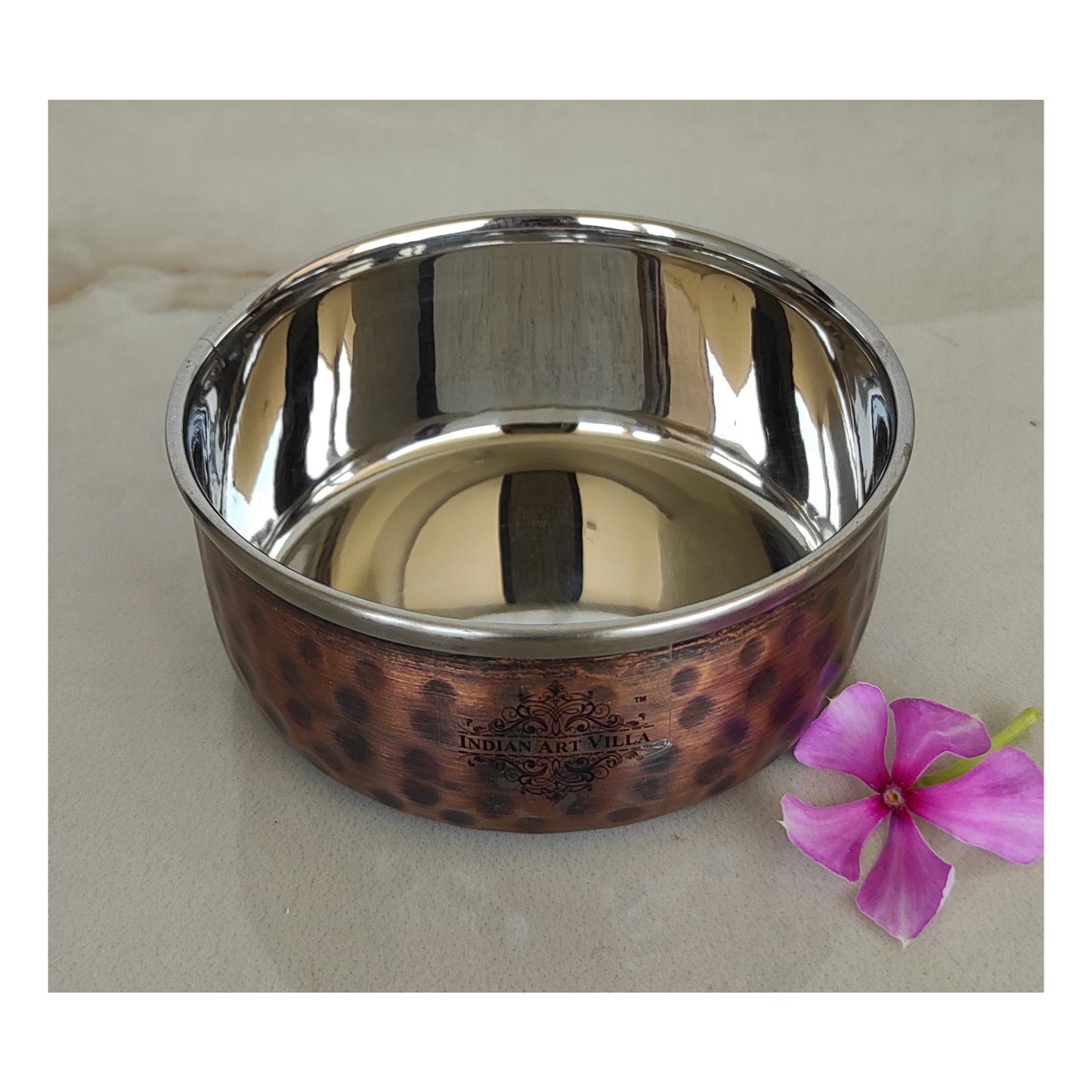 Steel Copper Katori/Bowl With Hammered Antique Dark Tone Design, 50 ML