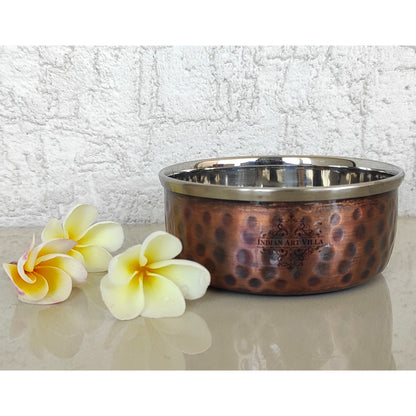 Steel Copper Katori/Bowl With Hammered Antique Dark Tone Design, 50 ML