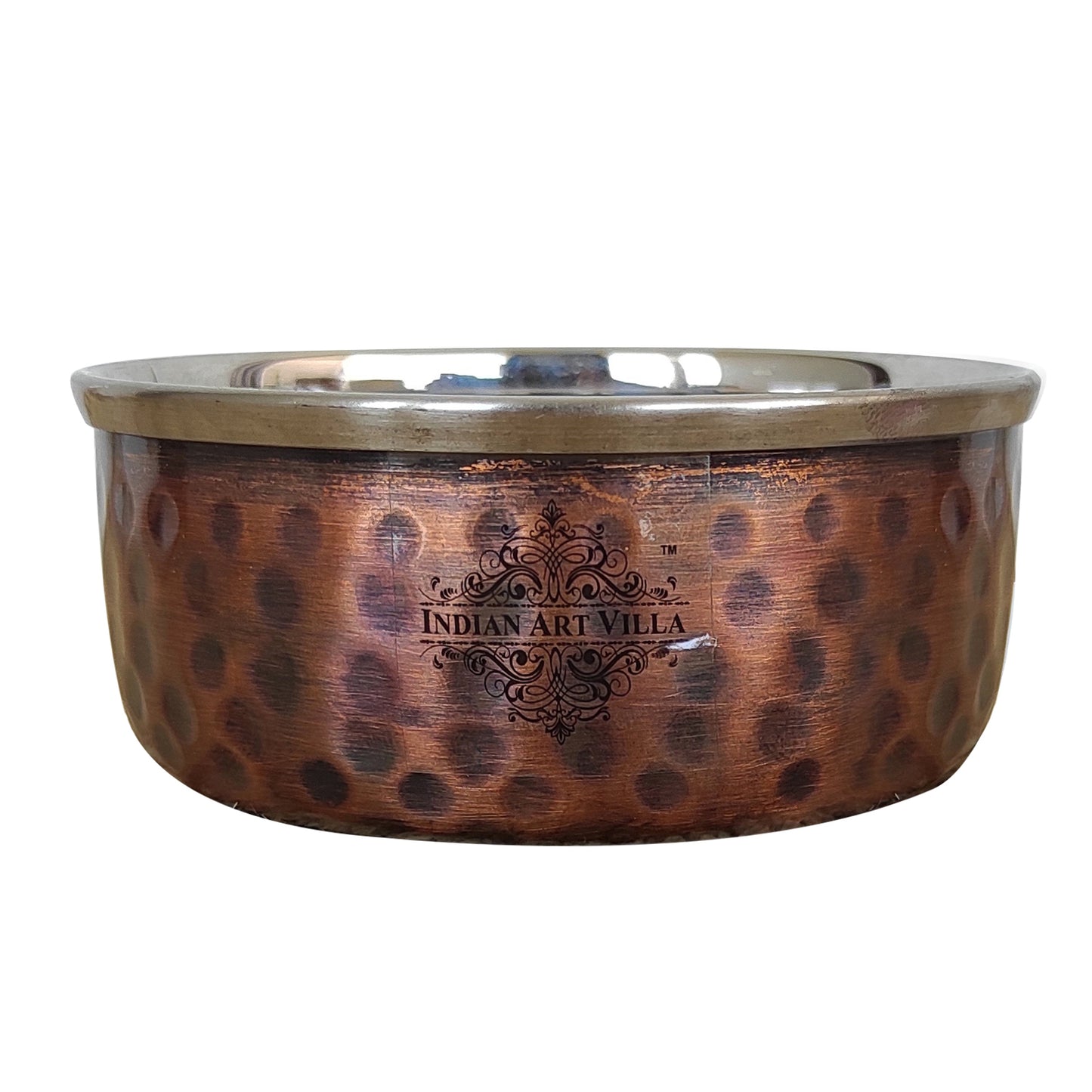 Steel Copper Katori/Bowl With Hammered Antique Dark Tone Design, 50 ML
