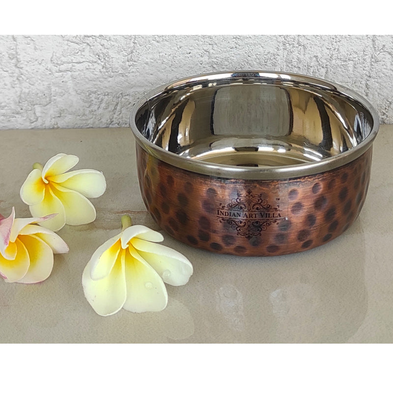 Steel Copper Katori/Bowl With Hammered Antique Dark Tone Design, 50 ML