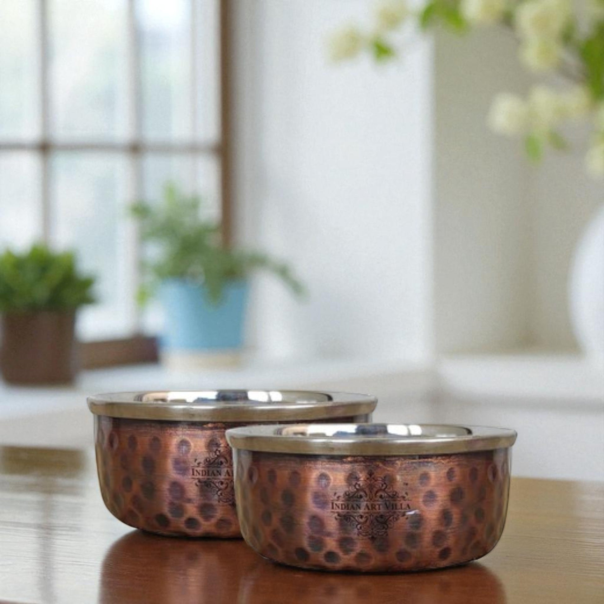 Steel Copper Katori/Bowl With Hammered Antique Dark Tone Design, Serving Dishes, Dinnerware & Tableware - 6 - 145 ML