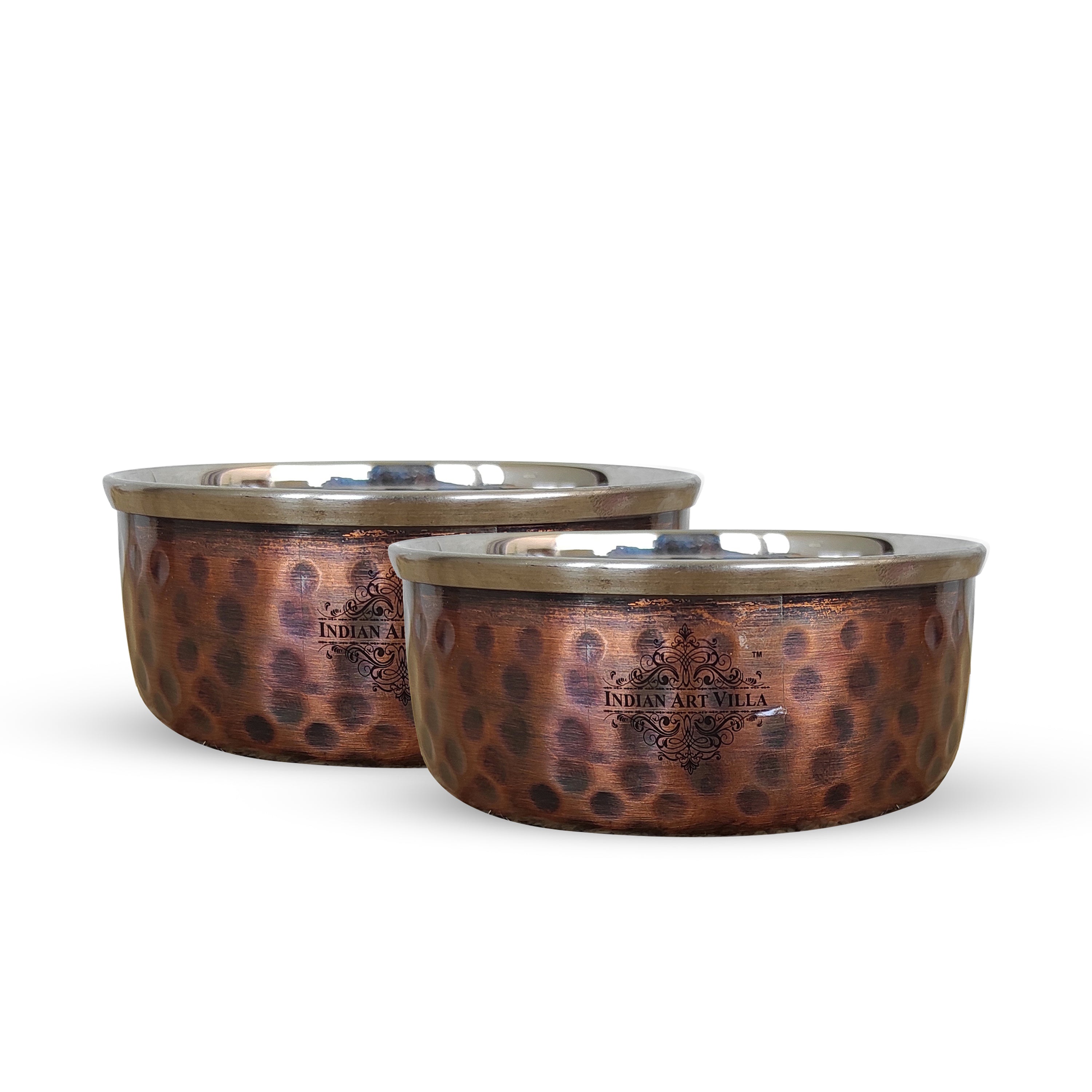 Steel Copper Katori/Bowl With Hammered Antique Dark Tone Design, Serving Dishes, Dinnerware & Tableware - 6 - 145 ML