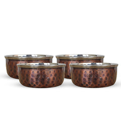 Steel Copper Katori/Bowl With Hammered Antique Dark Tone Design, Serving Dishes, Dinnerware & Tableware - 6 - 145 ML