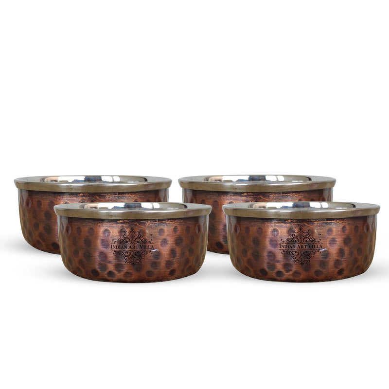 Steel Copper Katori/Bowl With Hammered Antique Dark Tone Design, Serving Dishes, Dinnerware & Tableware - 6 - 145 ML