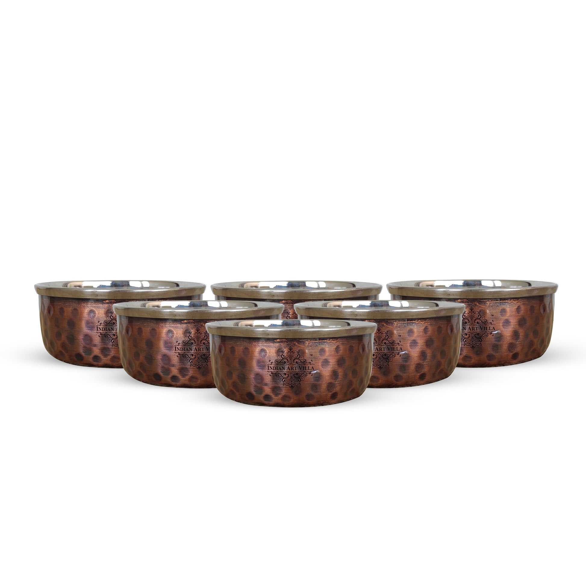 Steel Copper Katori/Bowl With Hammered Antique Dark Tone Design, Serving Dishes, Dinnerware & Tableware - 6 - 145 ML