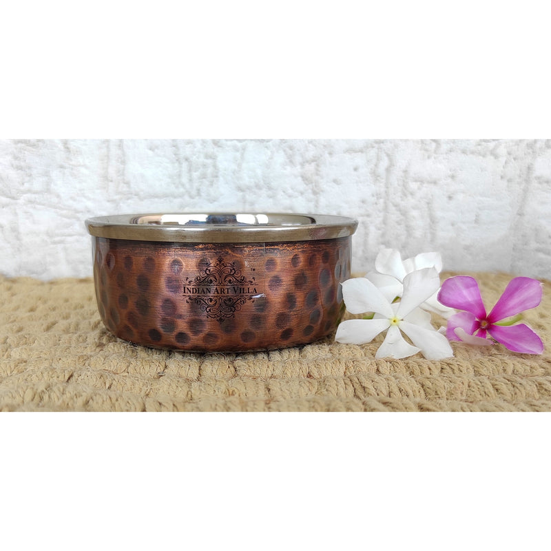 Steel Copper Katori/Bowl With Hammered Antique Dark Tone Design, Serving Dishes, Dinnerware & Tableware - 6 - 145 ML