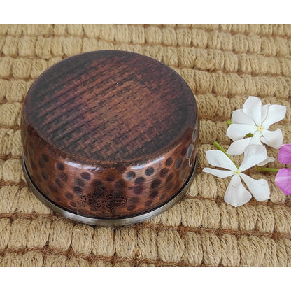 Steel Copper Katori/Bowl With Hammered Antique Dark Tone Design, Serving Dishes, Dinnerware & Tableware - 6 - 145 ML