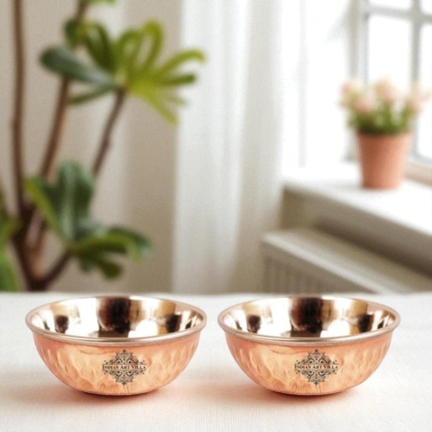 Steel Copper Omega Design Hammered Bowls, Katori, Dinnerware
