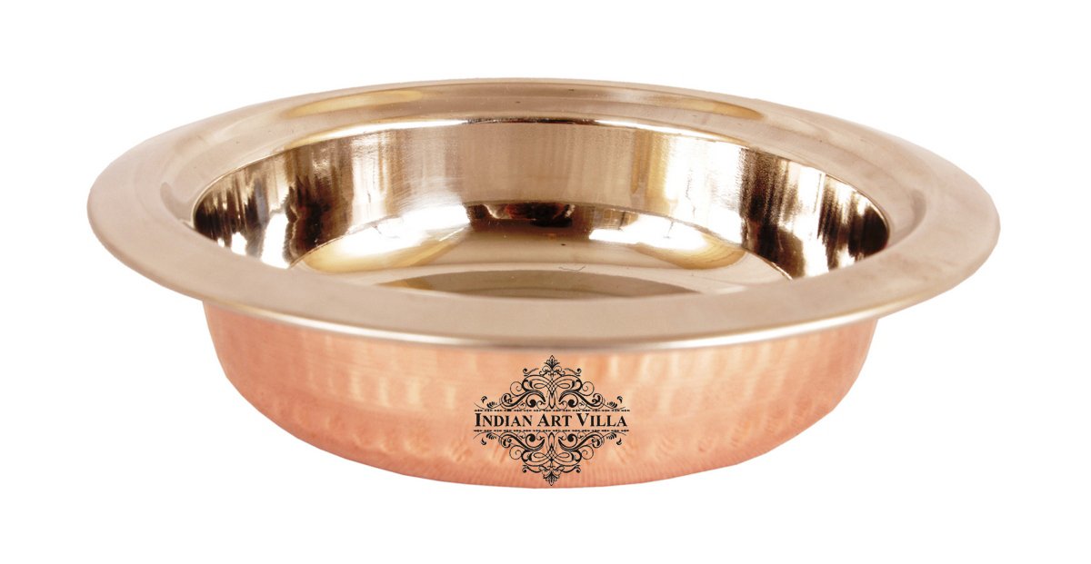 Pure Steel Copper Hammered Design Round Entrée Bowl