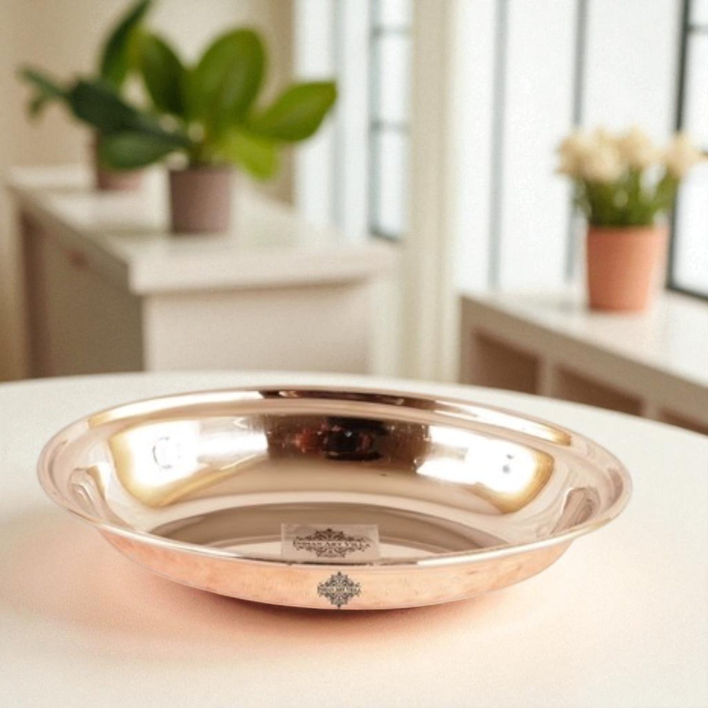 Handmade Pure Steel Copper Hammered Design Oval Platter, Tableware