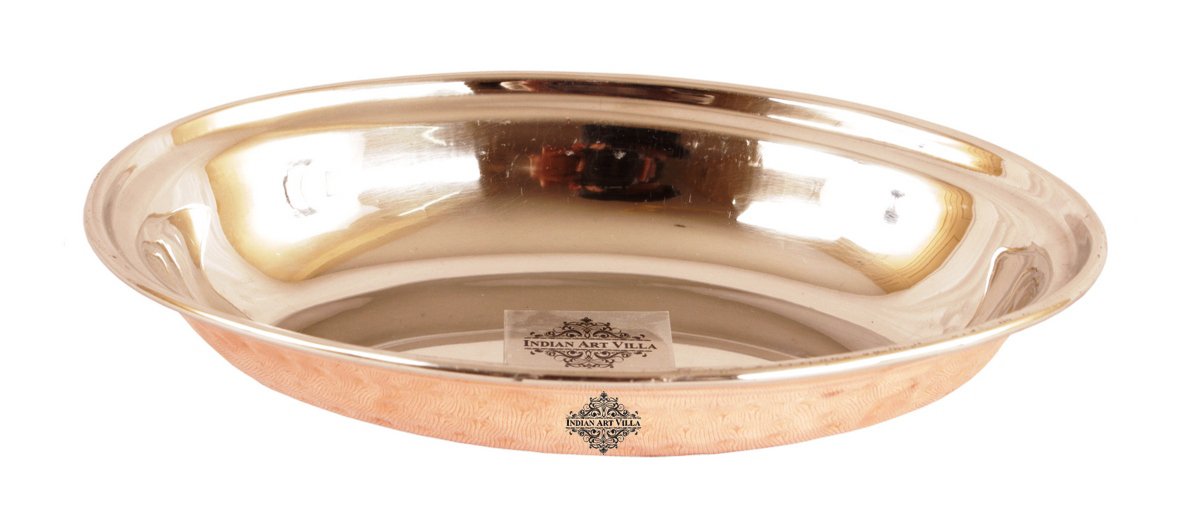 Handmade Pure Steel Copper Hammered Design Oval Platter, Tableware