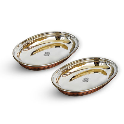 Steel Copper Hammered Antique Dark Tone Design Oval Platter, Serveware & Tableware, Home Restaurant