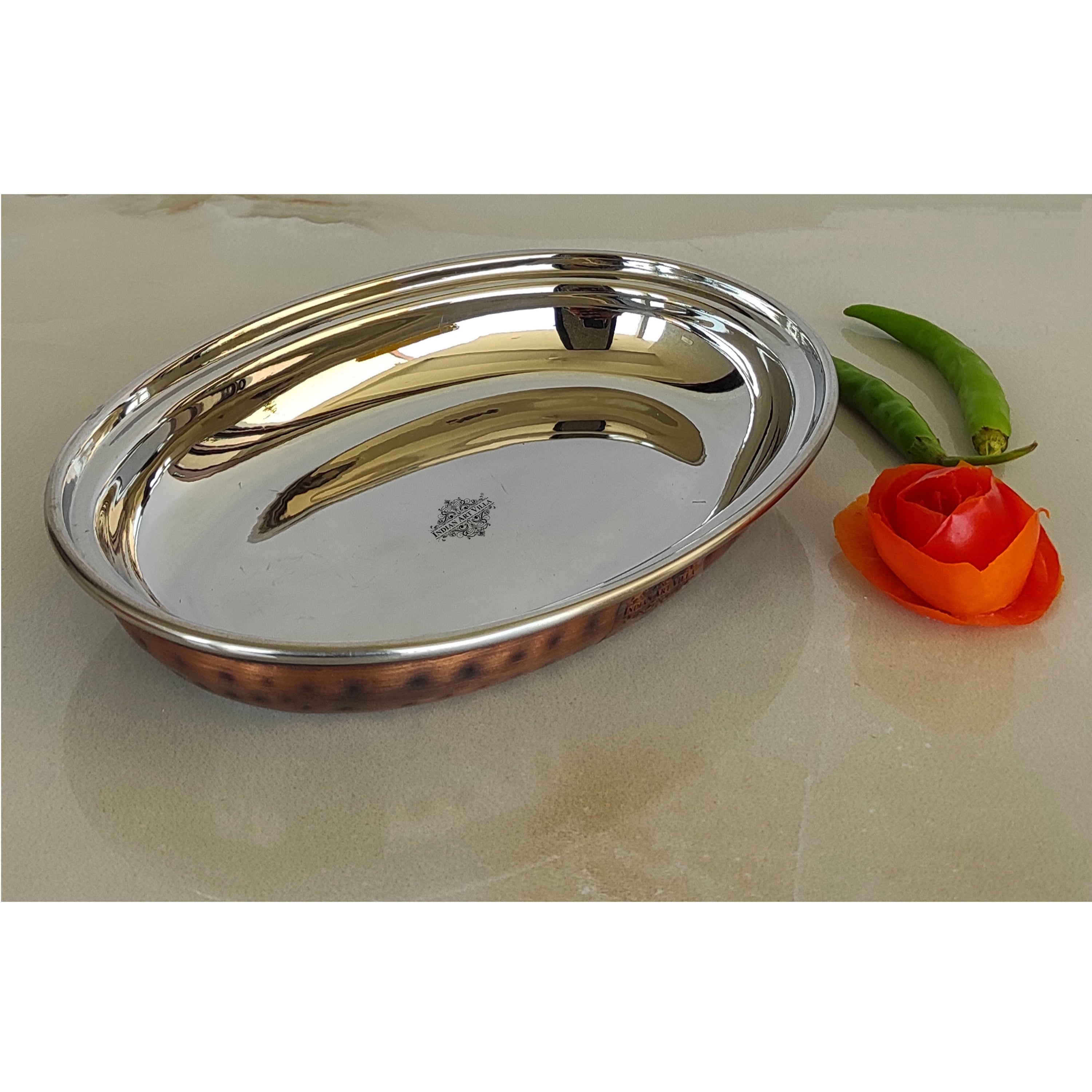Steel Copper Hammered Antique Dark Tone Design Oval Platter, Serveware & Tableware, Home Restaurant