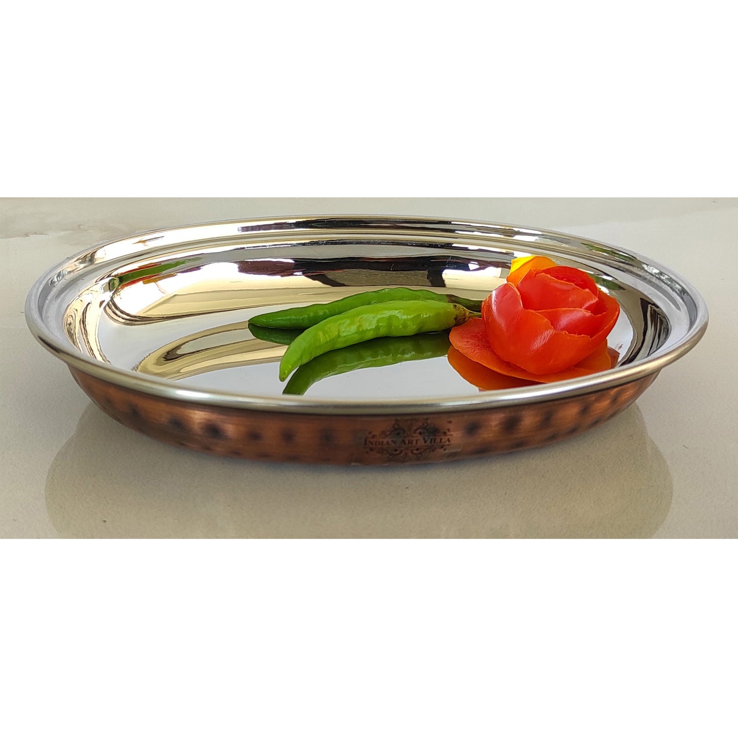 Steel Copper Hammered Antique Dark Tone Design Oval Platter, Serveware & Tableware, Home Restaurant