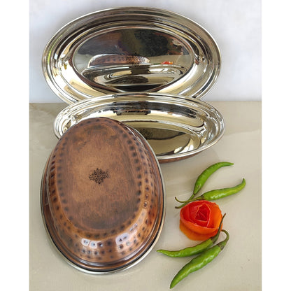 Steel Copper Hammered Antique Dark Tone Design Oval Platter, Serveware & Tableware, Home Restaurant