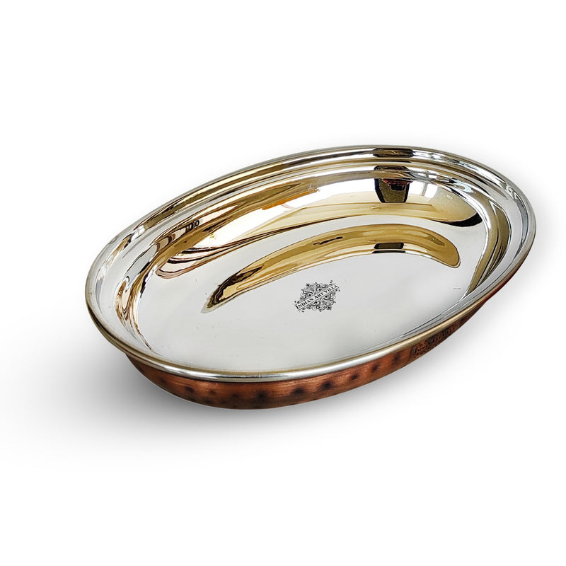 Steel Copper Hammered Antique Dark Tone Design Oval Platter, Serveware & Tableware, Home Restaurant