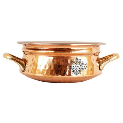 Indian Art Villa: Stainless Steel & Copper Handi with Handle – Perfect for Traditional Cooking and Serving
