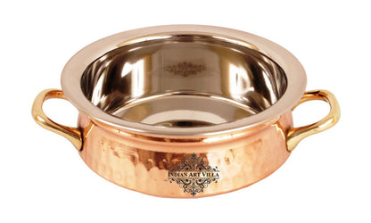 Indian Art Villa: Stainless Steel & Copper Handi with Handle – Perfect for Traditional Cooking and Serving