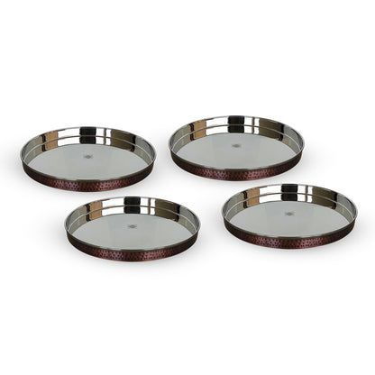 Steel Copper Thali/Plate With Hammered Antique Dark Tone Design, Dinnerware & Tableware for Home, Hotel & Restaurants