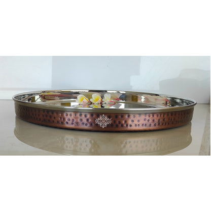 Steel Copper Thali/Plate With Hammered Antique Dark Tone Design, Dinnerware & Tableware for Home, Hotel & Restaurants