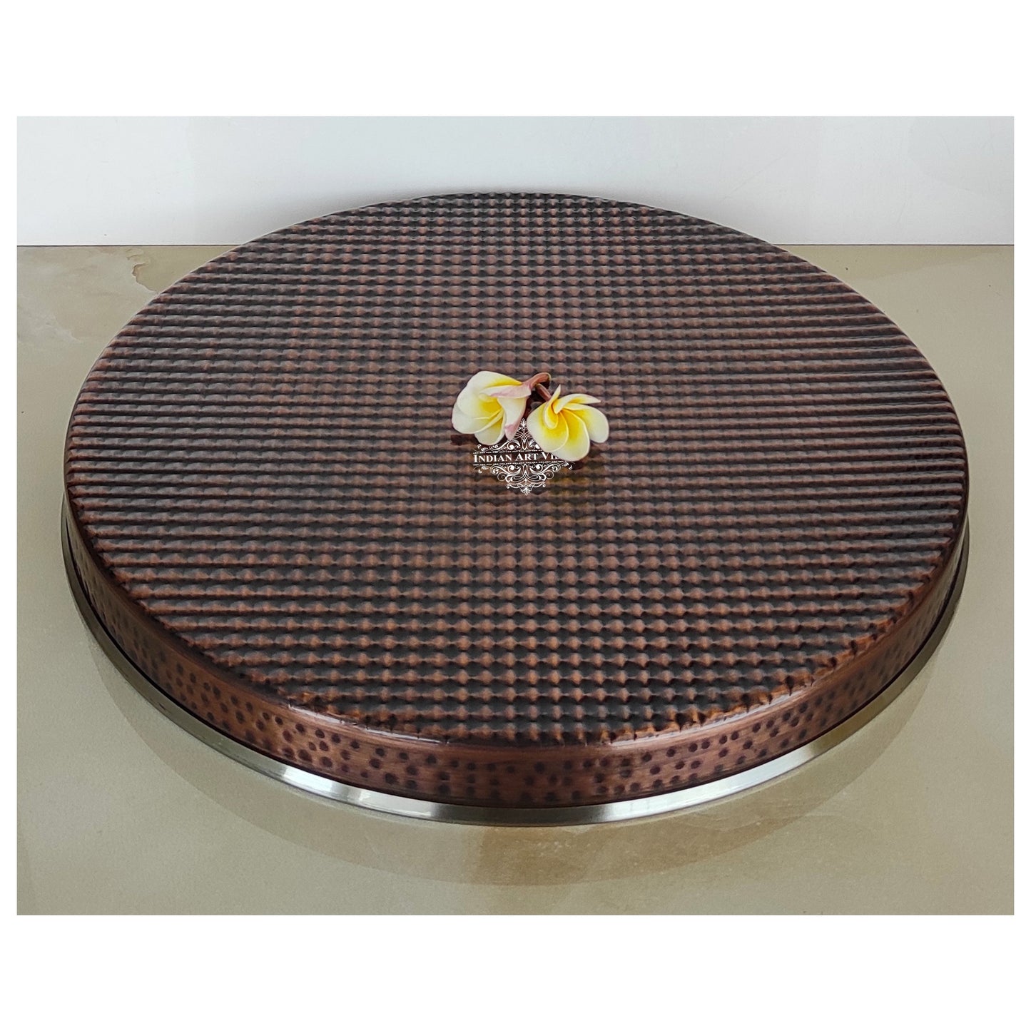 Steel Copper Thali/Plate With Hammered Antique Dark Tone Design, Dinnerware & Tableware for Home, Hotel & Restaurants