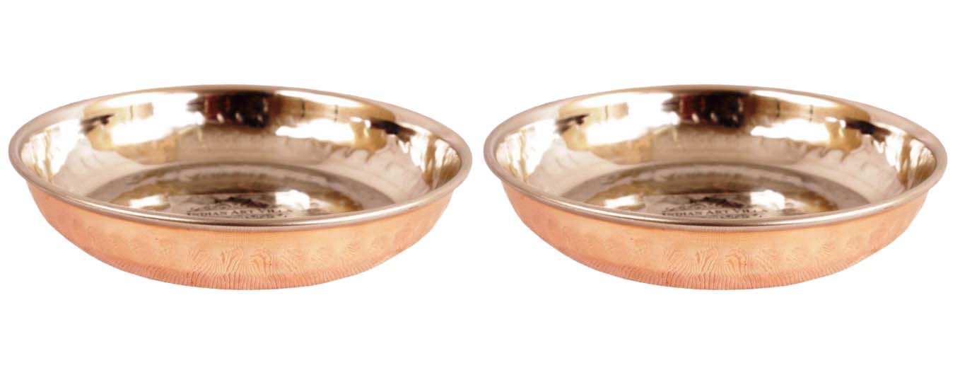 Steel Copper Rice/Halwa Plate With Hammered Design, Tableware & Serveware, Diameter-12.45 cm
