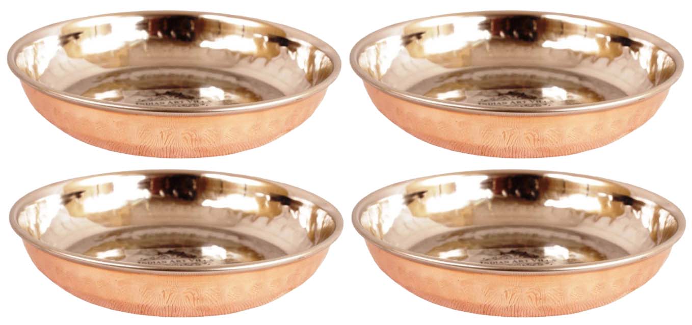 Steel Copper Rice/Halwa Plate With Hammered Design, Tableware & Serveware, Diameter-12.45 cm