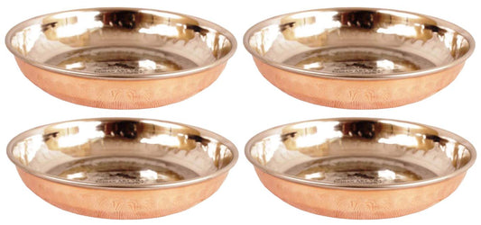 Steel Copper Rice/Halwa Plate With Hammered Design, Tableware & Serveware, Diameter-12.45 cm