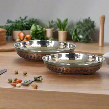 Steel Copper Rice/Halwa Plate With Hammered Design, Tableware & Serveware, Diameter-12.45 cm