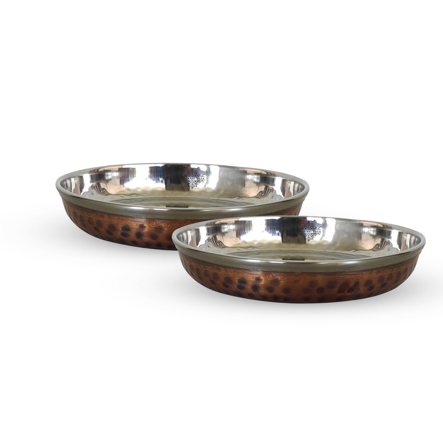 Steel Copper Rice/Halwa Plate With Hammered Design, Tableware & Serveware, Diameter-12.45 cm