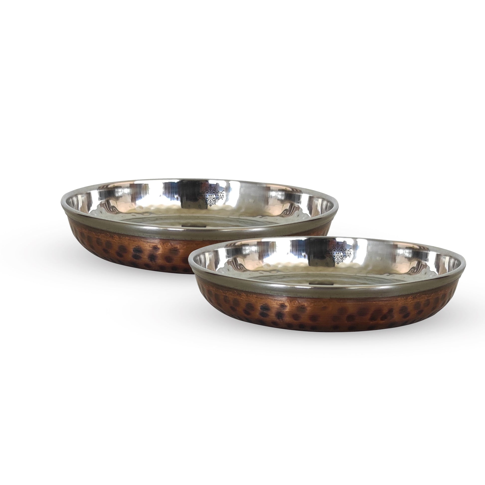 Steel Copper Rice/Halwa Plate With Hammered Design, Tableware & Serveware, Diameter-12.45 cm